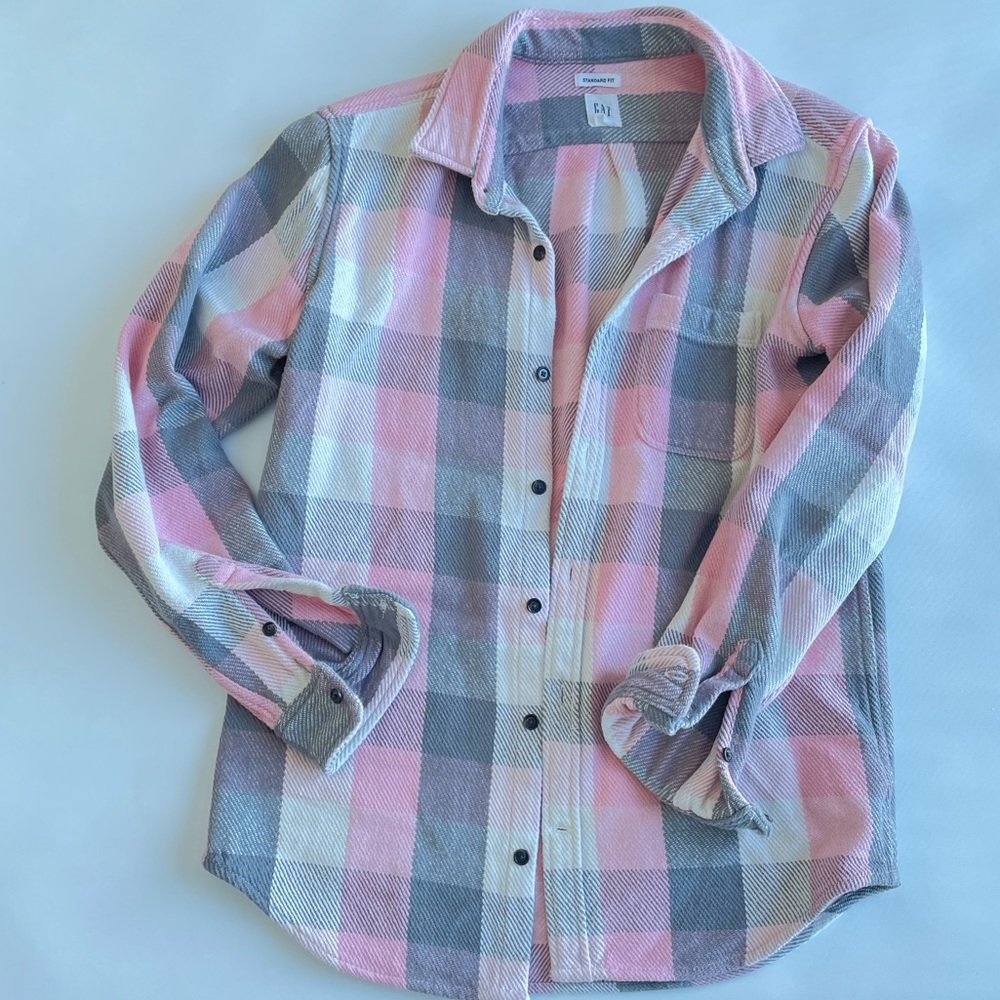 gap cotton plaid pink gray oversized jacket size M